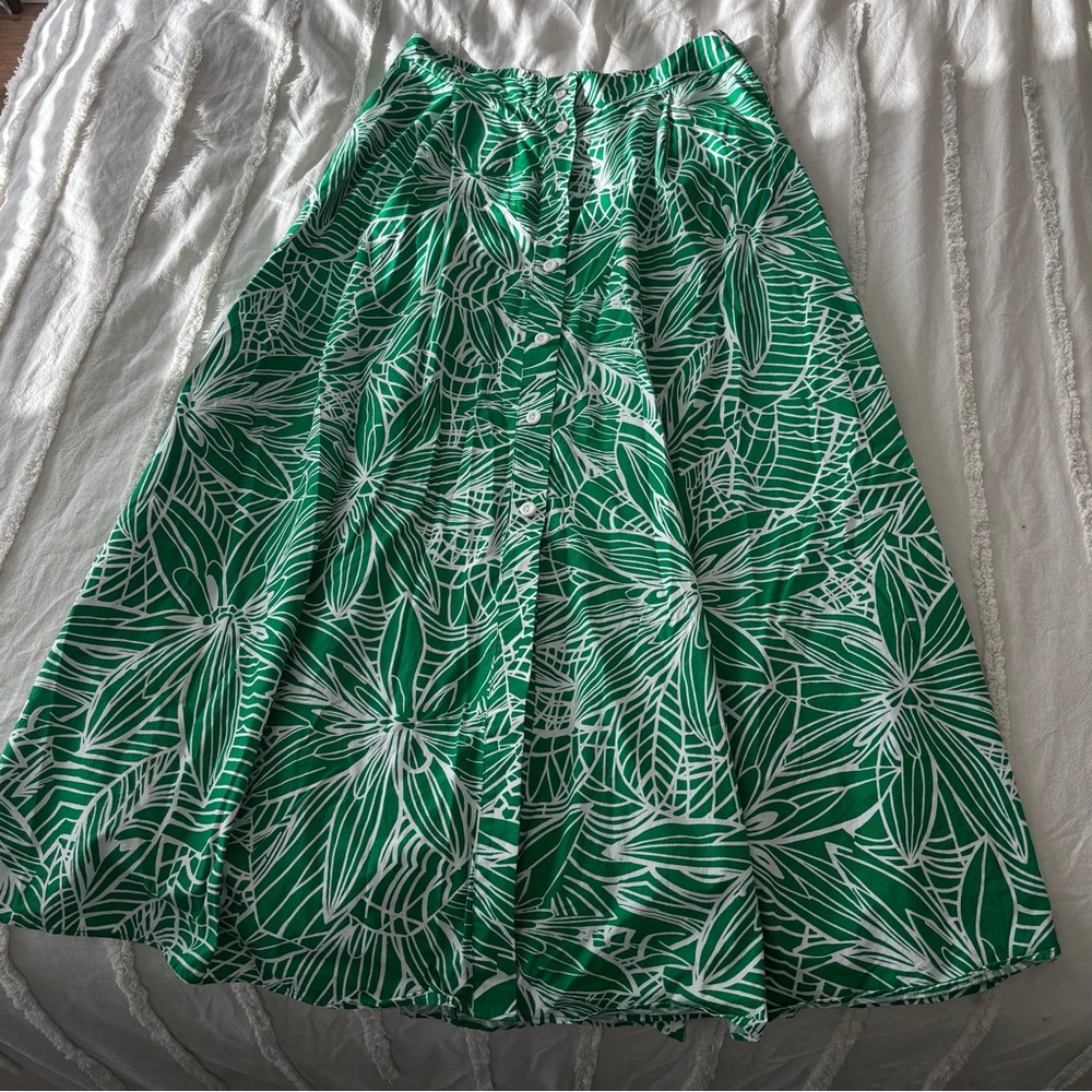 Tabitha Brown - Tropical Green Floral A-Line Skirt